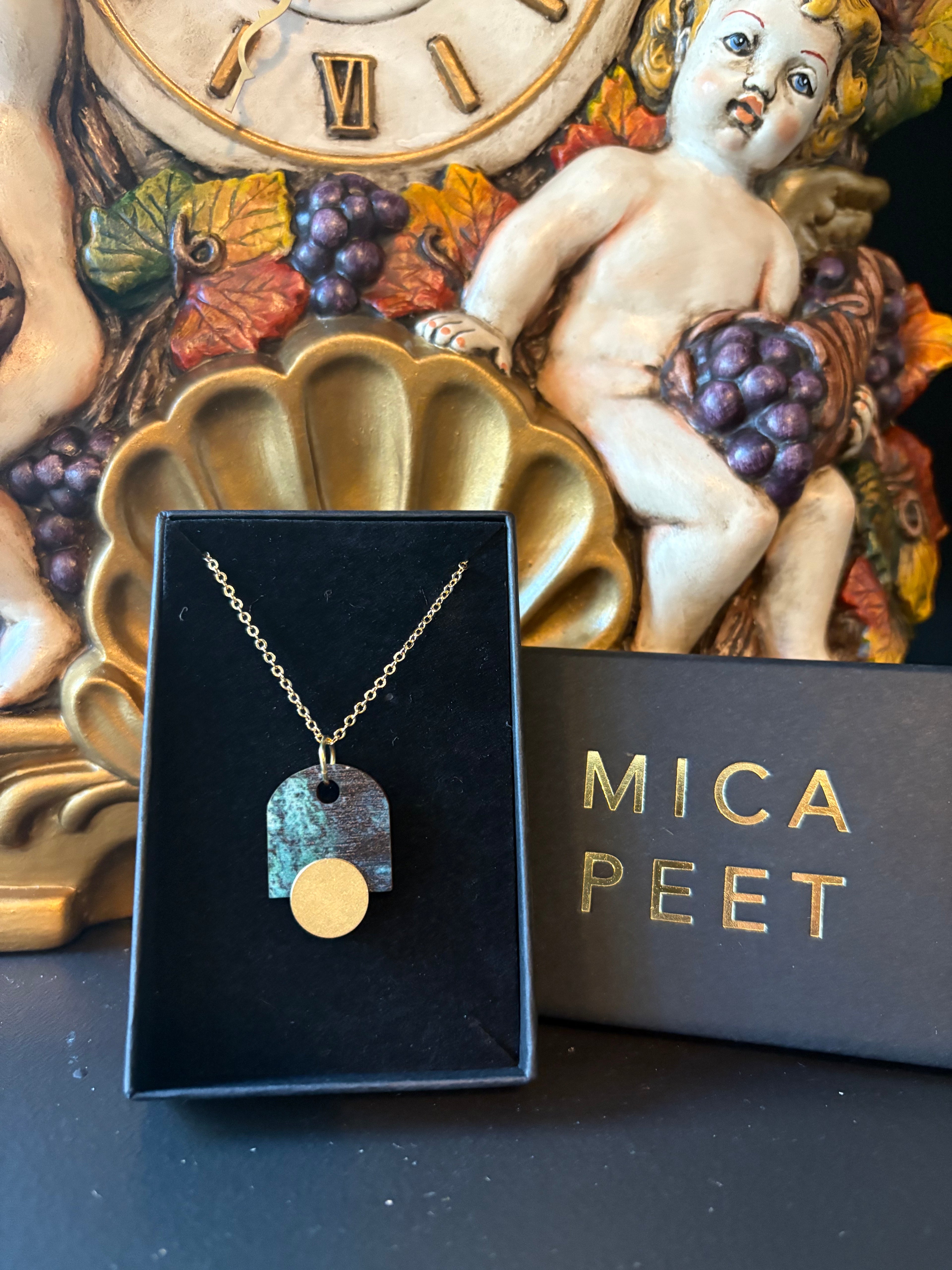 Blue & Gold Geometric Arch Necklace